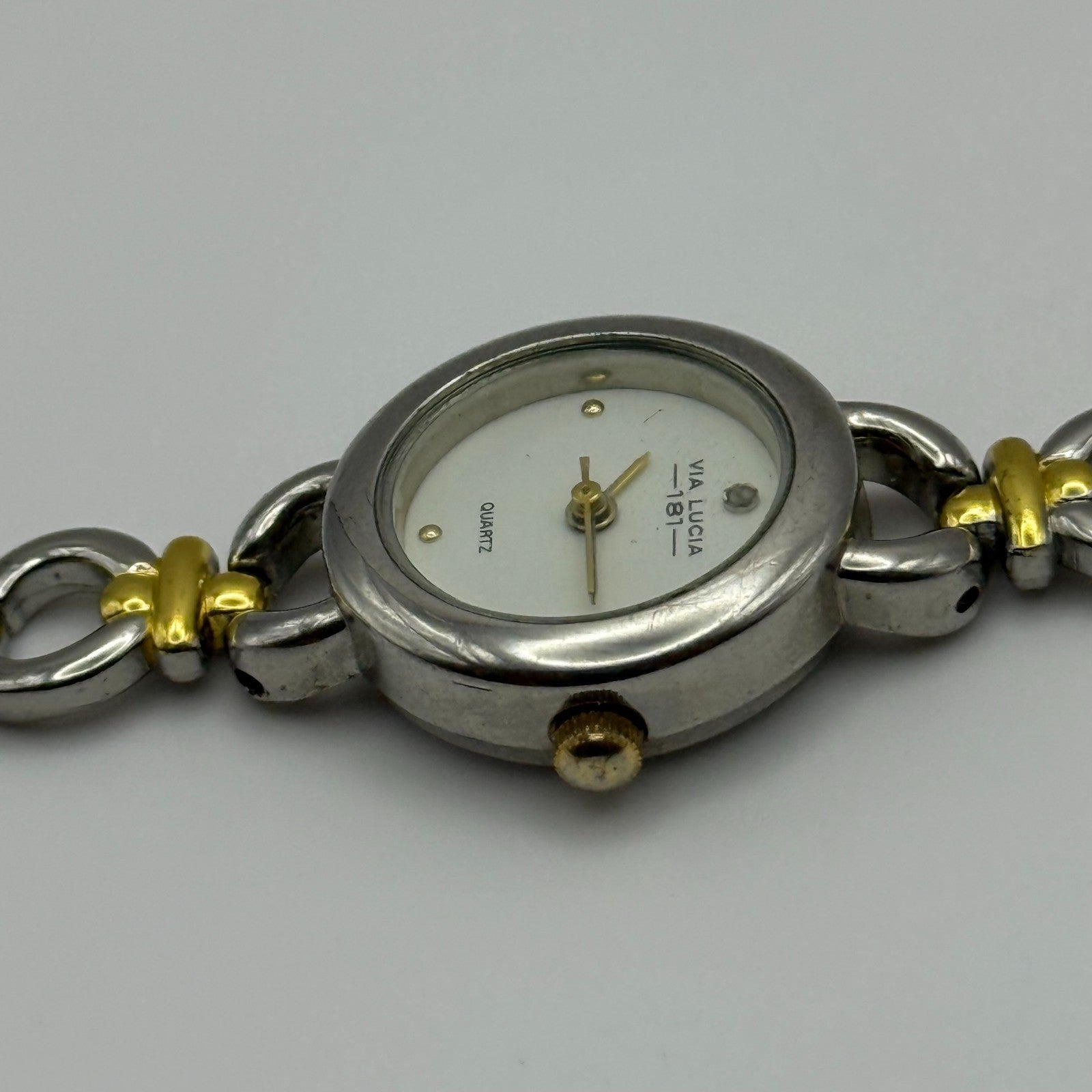 22mm Working Ladies Via Lucia 181 Two Tone Gold And Silver Quartz Watch 7 Inches
