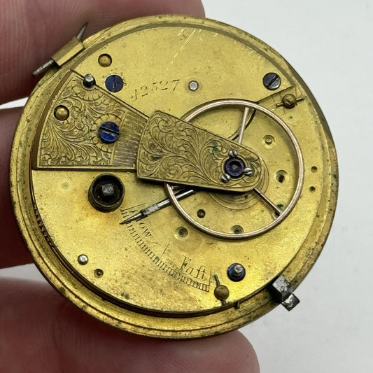 41.8mm Antique Unidentified English Fusee Pocket Watch Movement - PARTS REPAIR