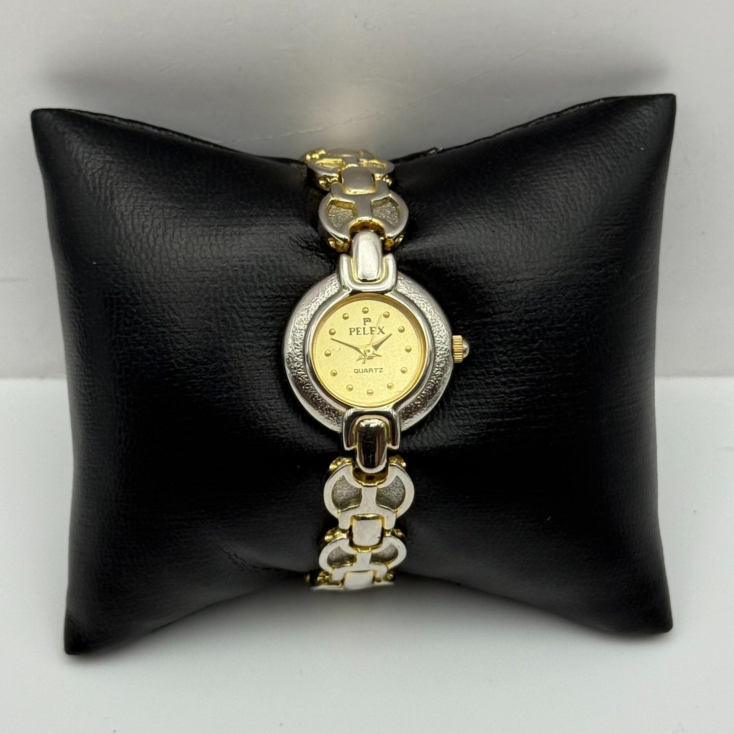 22mm Working Ladies Pelex Swiss 18k Gold Electroplated Quartz Watch 5.75 Inches