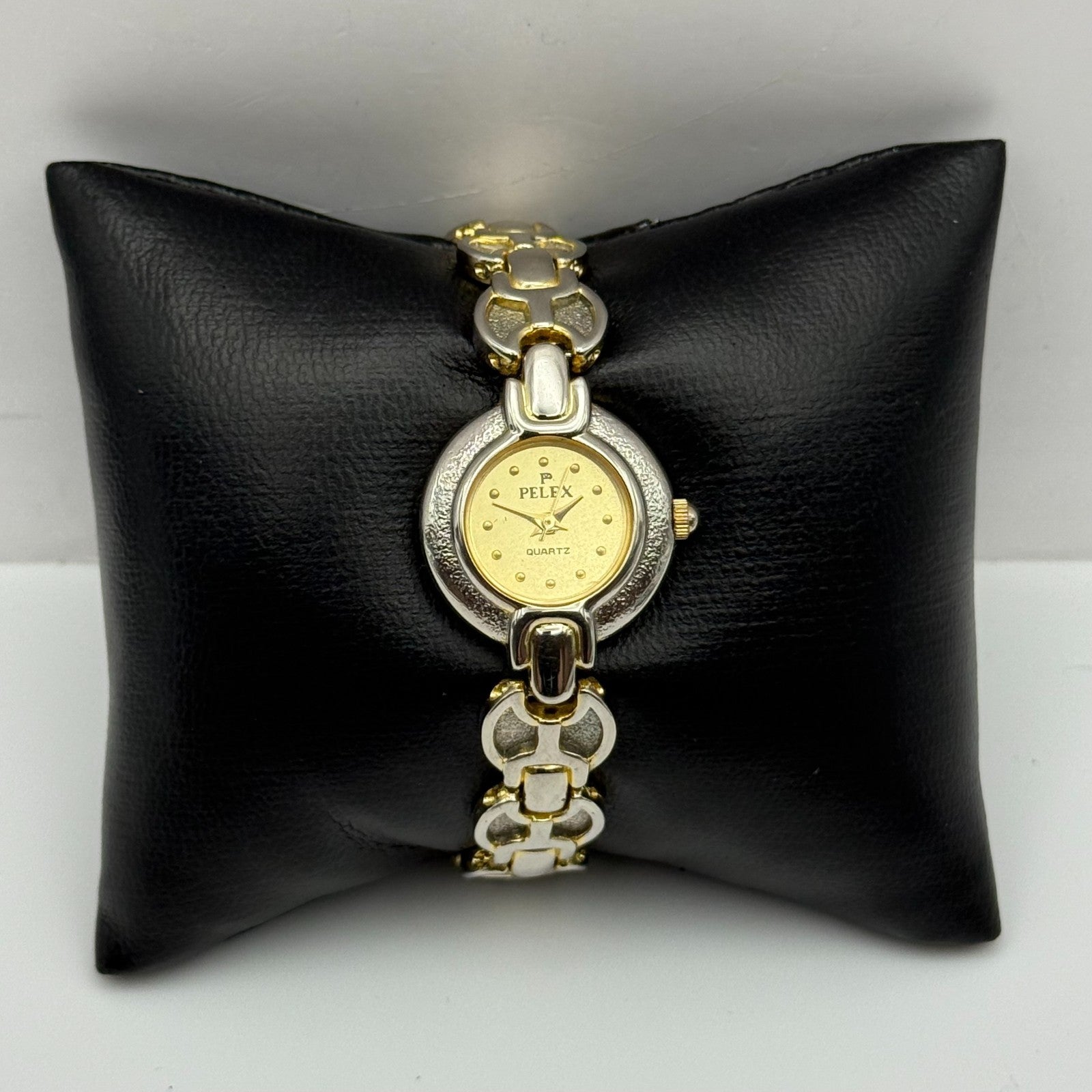 22mm Working Ladies Pelex Swiss 18k Gold Electroplated Quartz Watch 5.75 Inches