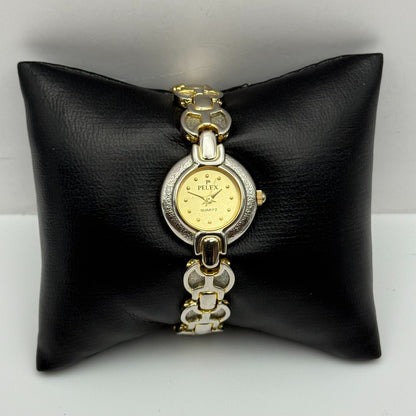 22mm Working Ladies Pelex Swiss 18k Gold Electroplated Quartz Watch 5.75 Inches