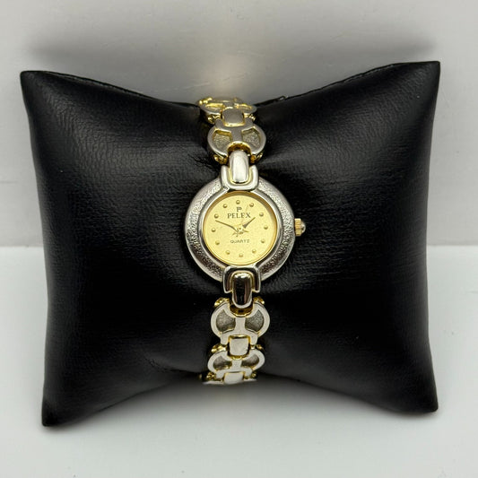 22mm Working Ladies Pelex Swiss 18k Gold Electroplated Quartz Watch 5.75 Inches