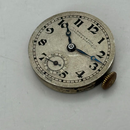 22mm Vintage HL Brown & Son London & Sheffield Manual Wind Watch Movement PARTS