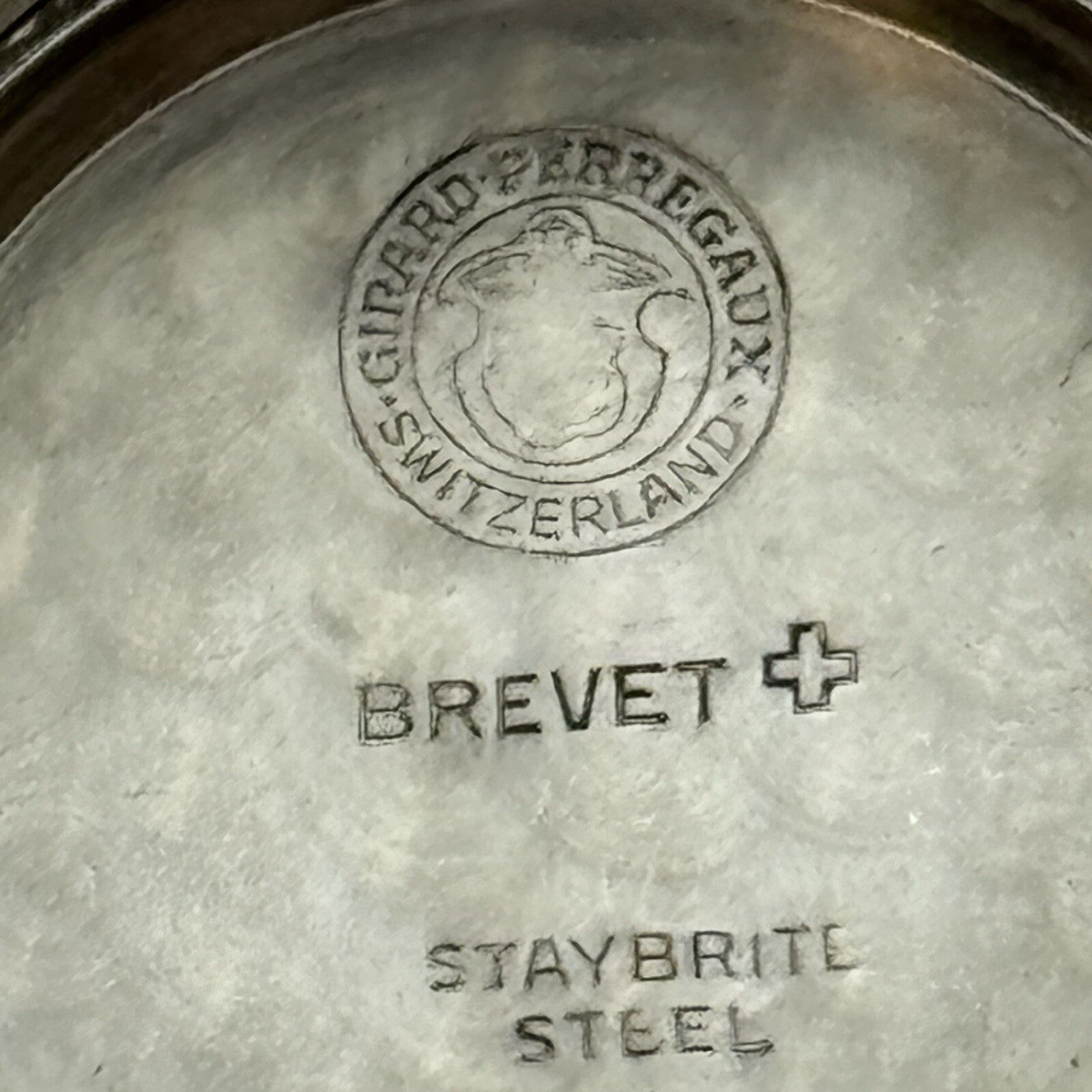29.5mm Vintage Girard Perregaux 7163 Engraved Watch Case StayBrite Steel Brevet