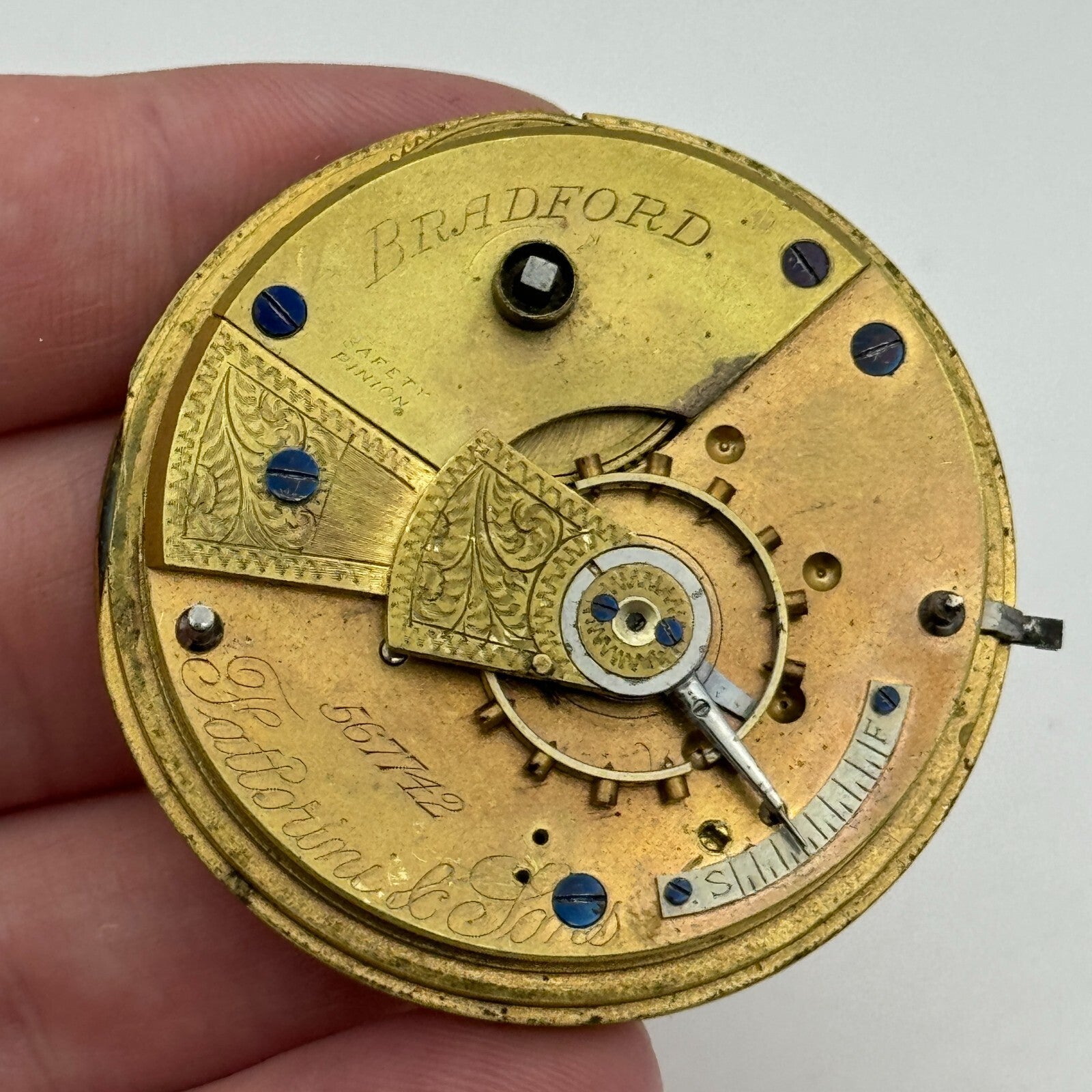 46.5mm Fattoroni & Sons Bradford Chronometer Makers Pocket Watch Movement PARTS