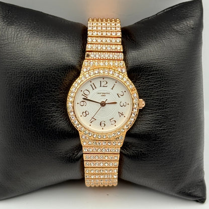 Infinite Ladies Quartz Watch Gold Tone Crystal Accents Bracelet Working 25mm