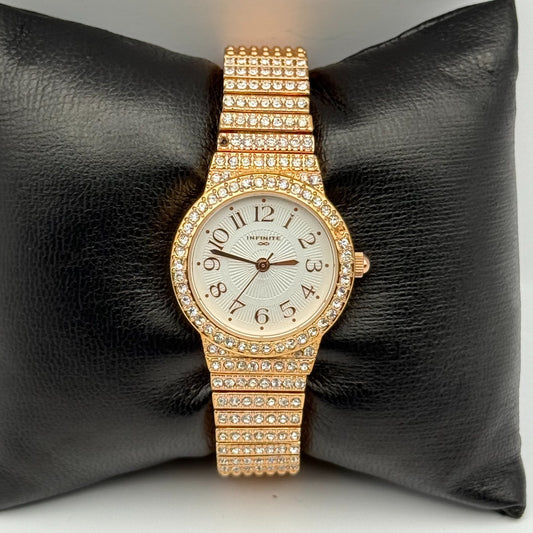 Infinite Ladies Quartz Watch Gold Tone Crystal Accents Bracelet Working 25mm