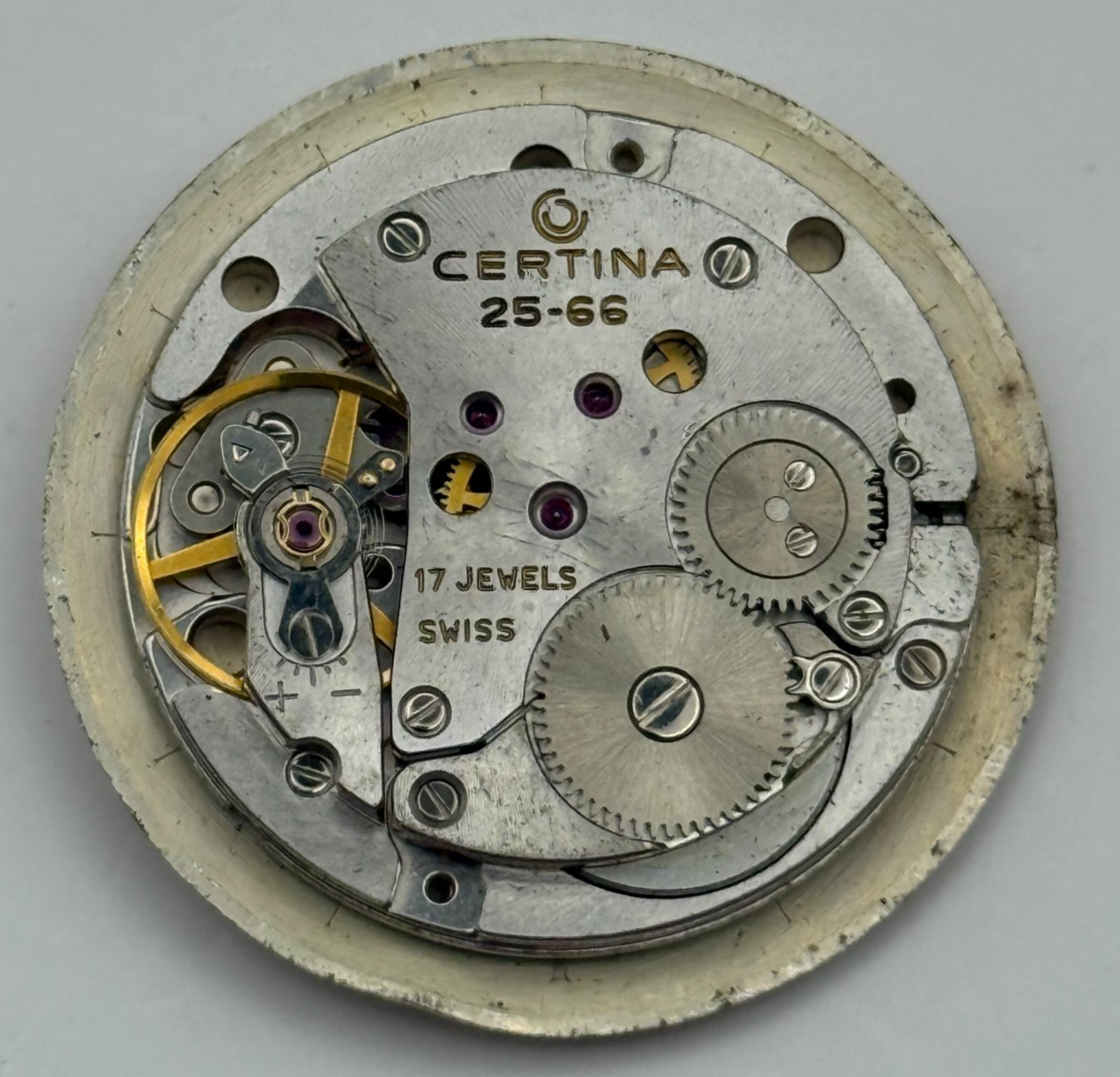 Certina 25-66 Watch Movement Manual Wind Vintage Swiss 17 Jewels Parts 25.8mm