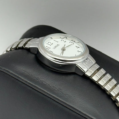 Lorus Ladies Quartz Watch White Dial Silver Tone Stretch Band Japan Working 23mm
