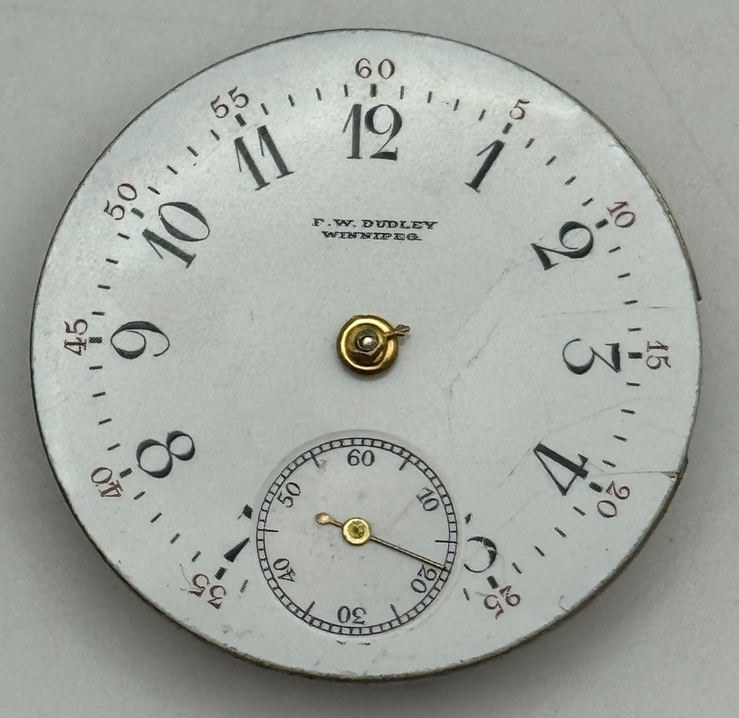 29.5mm F W Dudley Winnipeg 24 Hour Dial Trench Watch Movement Manual Wind PARTS