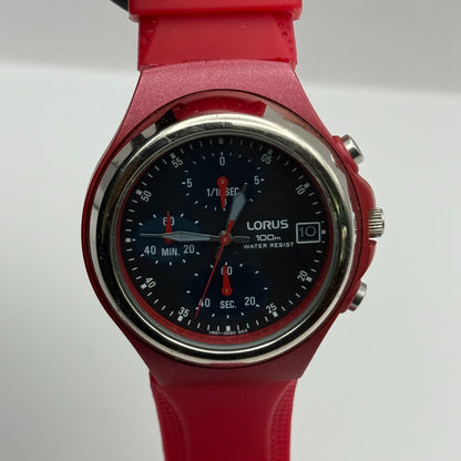Lorus Men's Plastic Chronograph Quartz Watch v657-0020 Red 39mm Runs To Repair