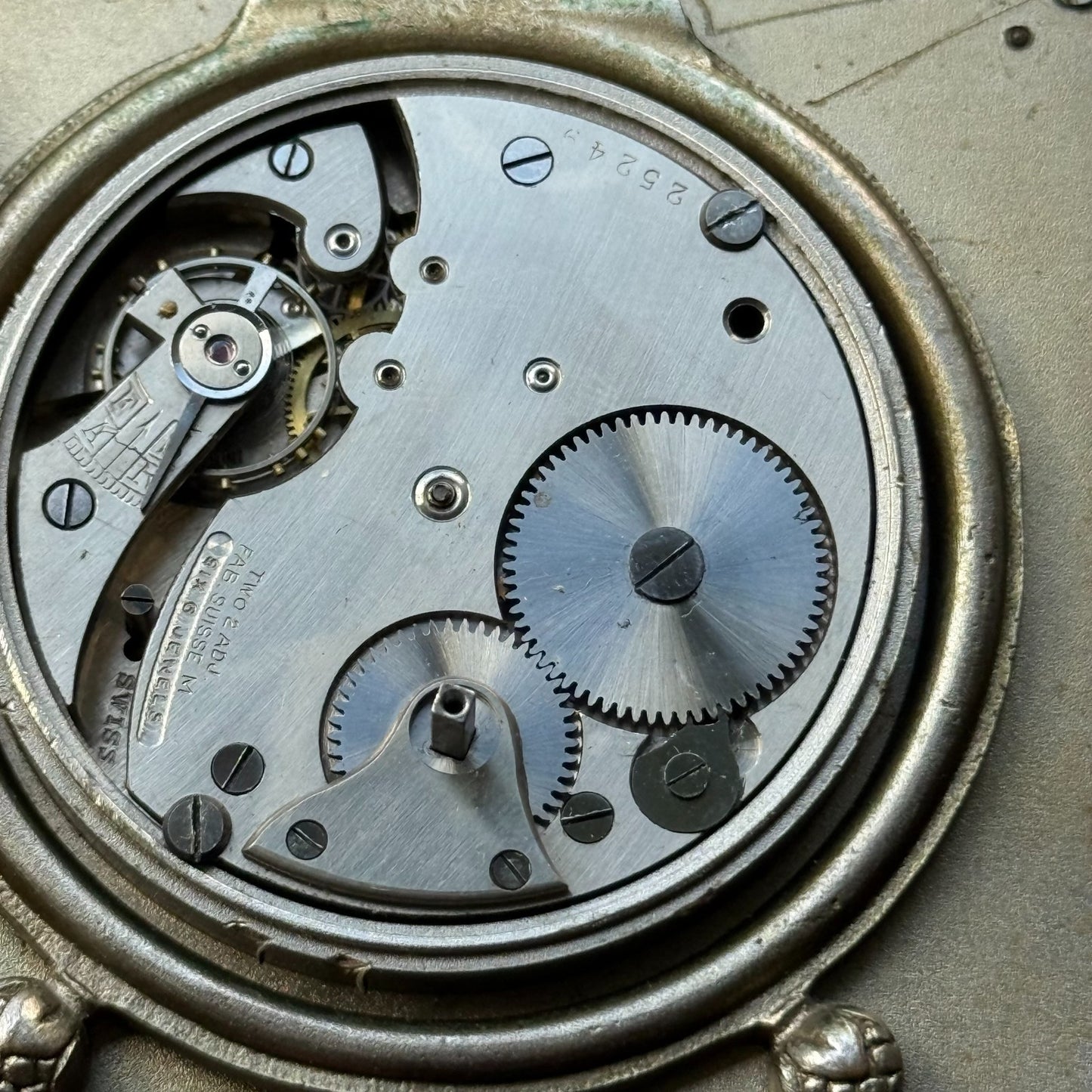 Vintage 8-Day Clock Square Unusual Metal Dore Fab Suisse 6 Jewels To Repair