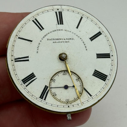 46.5mm Fattoroni & Sons Bradford Chronometer Makers Pocket Watch Movement PARTS