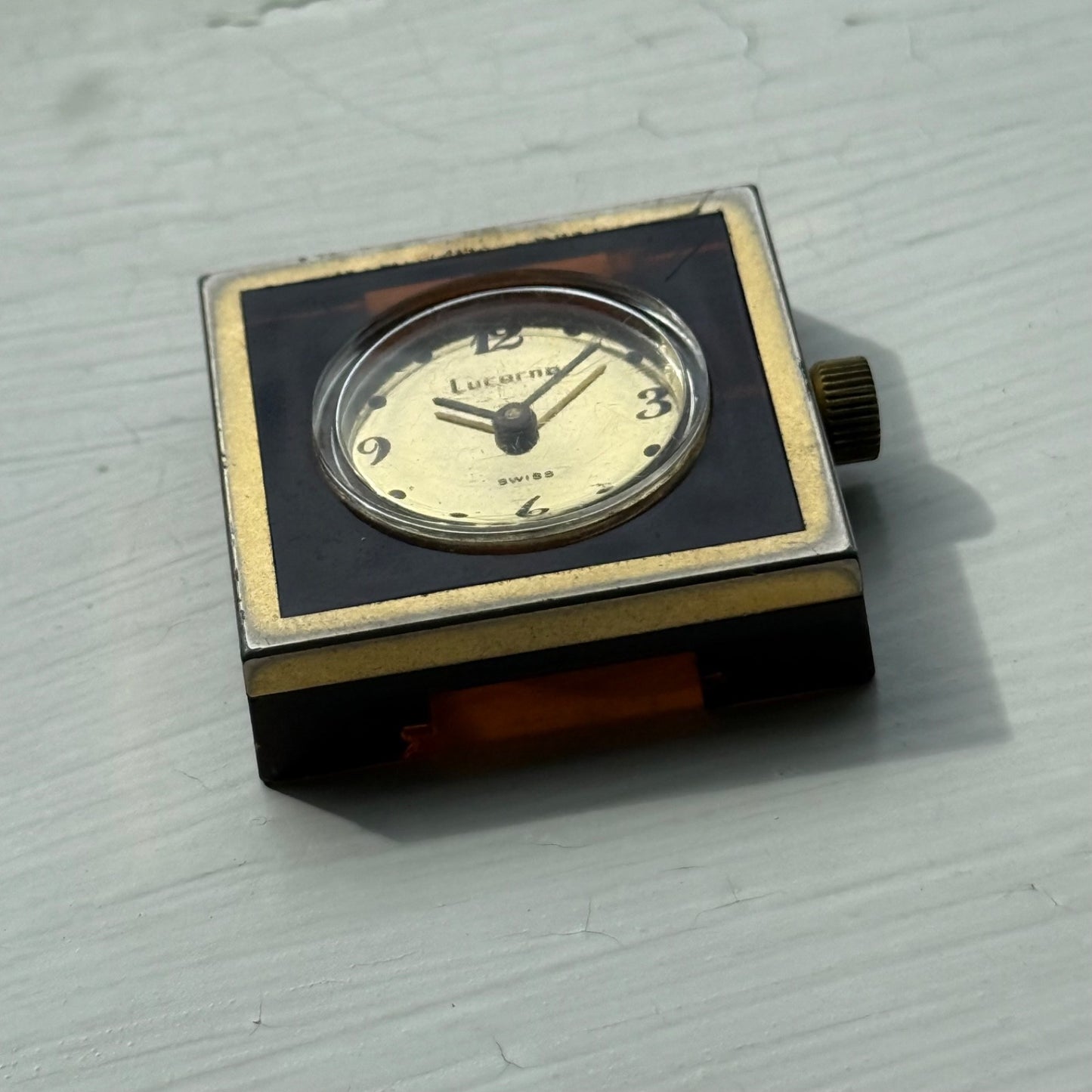 32mm Vintage Square Lucerne Acrylic Case EB 8461 Manual Wind Swiss Watch - PARTS