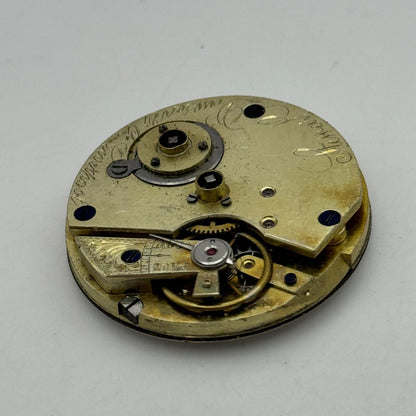 36.3mm Antique Stewart Dawson Co Liverpool Key Wound Pocket Watch Movement PARTS