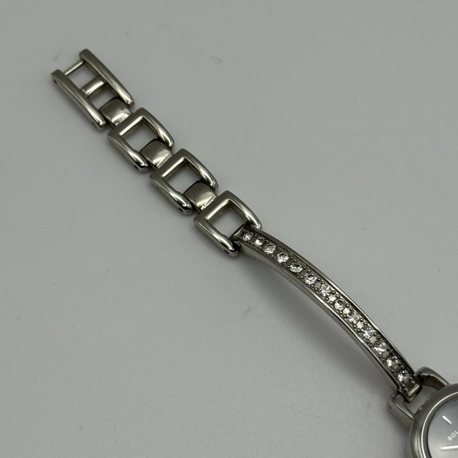 Solo Ladies Quartz Watch Black Dial Rhinestone Accents Bracelet Working 19mm