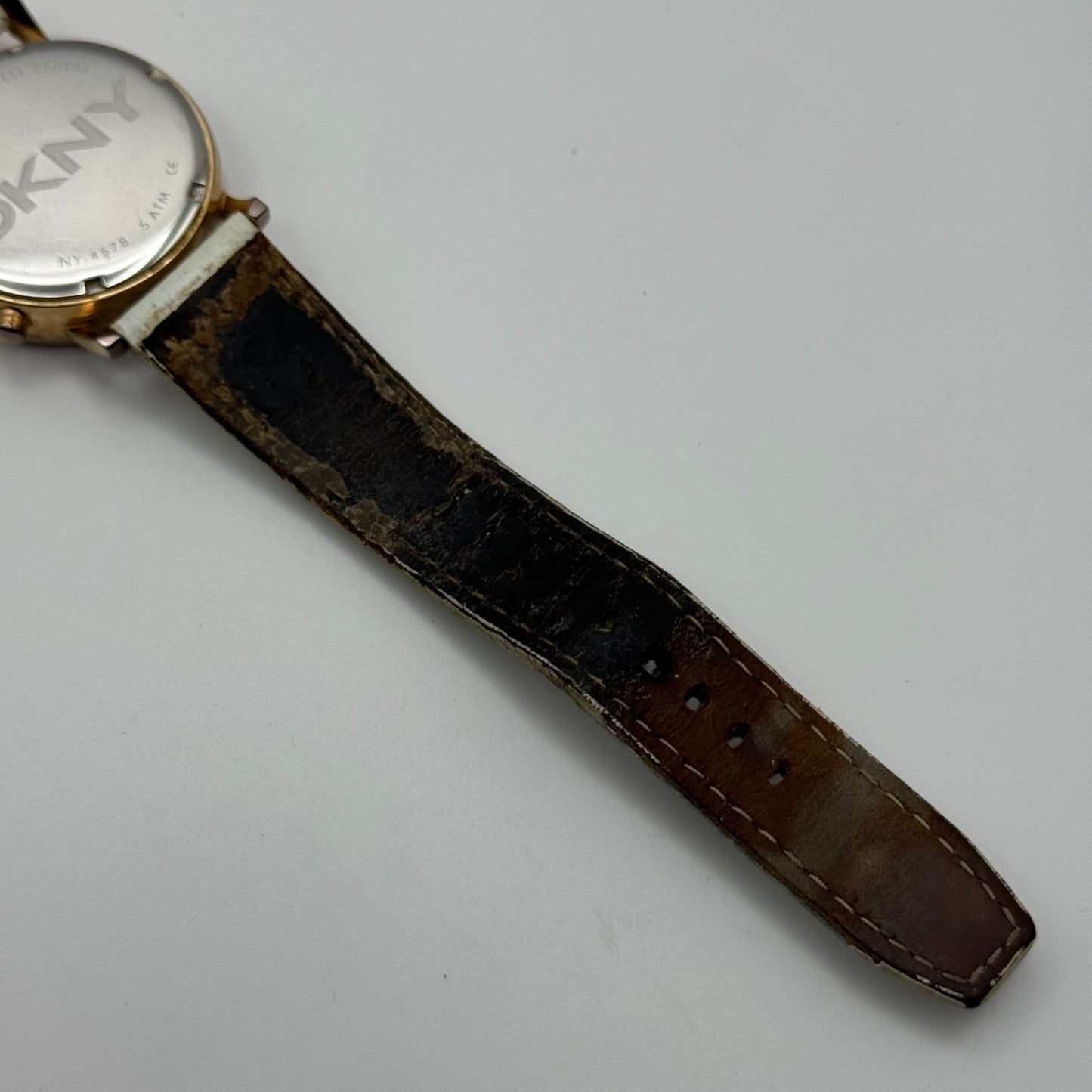 DKNY Chronograph Watch Mother Of Pearl Quartz Leather NY-4578 Date Dial 36mm