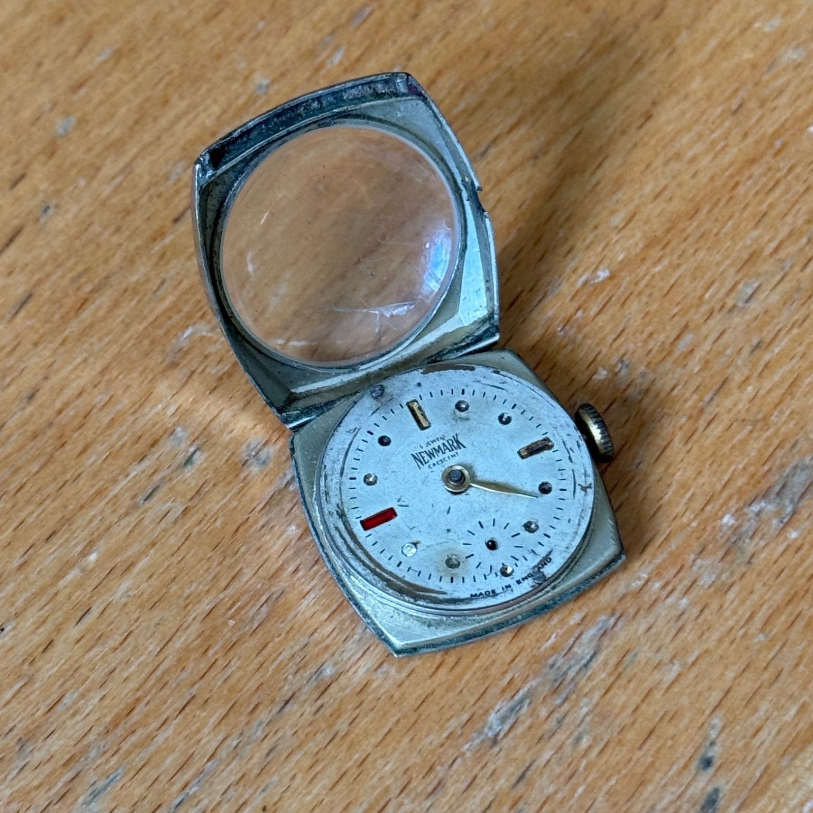 25mm Vintage Hinged Case Newmark Crescent England Nickel Chrome JD Watch PARTS