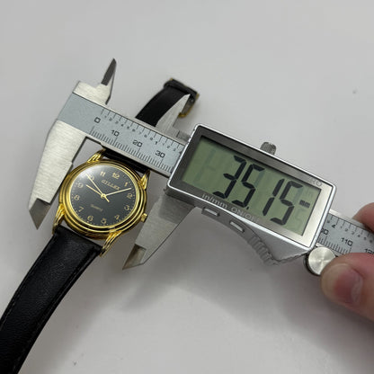 33mm Working Gillex Gold Plated Ladies Black Dial Strap Quartz Watch 6.5 Inches