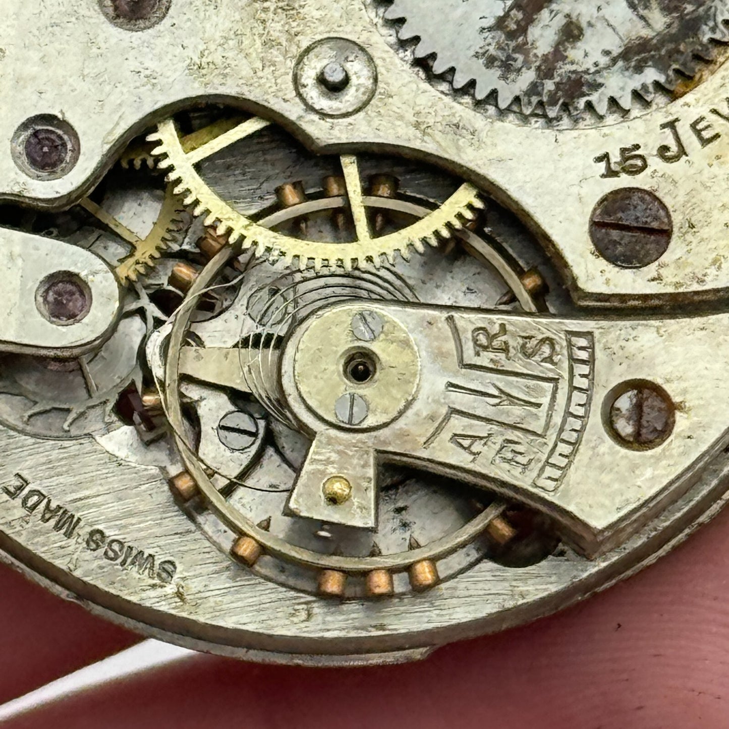 43mm Unidentified 15 Jewels Swiss Vintage Pocket Watch Movement PARTS SPARES