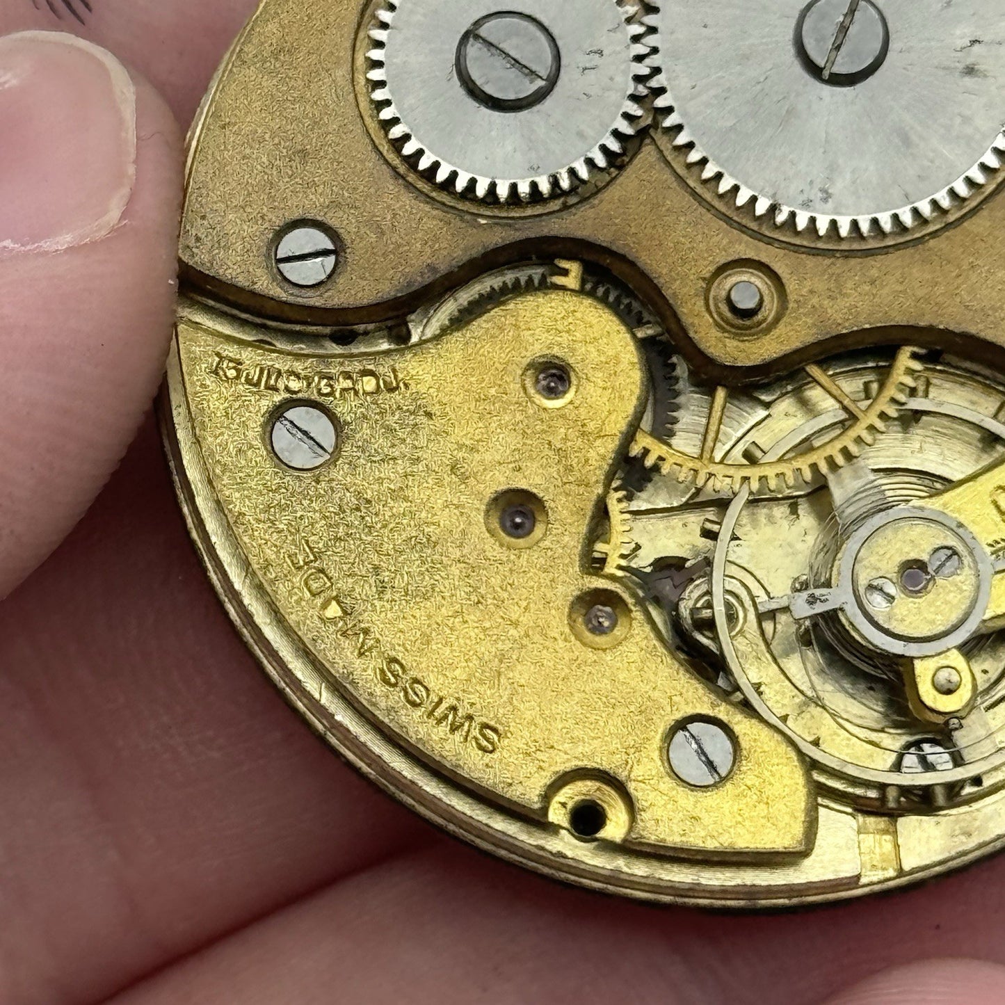 41.7mm Unidentified 15 Jewels Swiss Vintage Pocket Watch Movement PARTS REPAIR