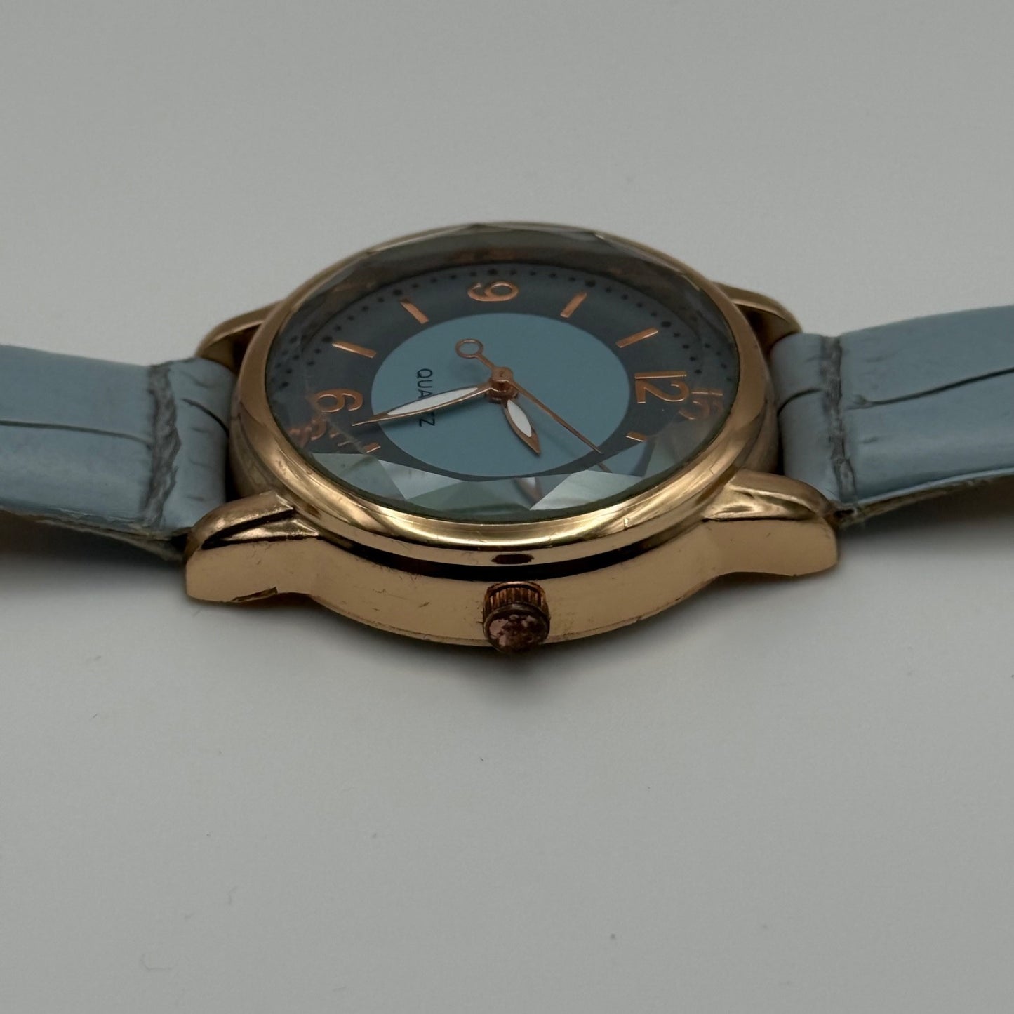 Working Ladies Rose Gold Tone Blue Dial & Strap Seconds Hand 34mm Quartz Watch