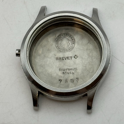 29.5mm Vintage Girard Perregaux 7163 Engraved Watch Case StayBrite Steel Brevet
