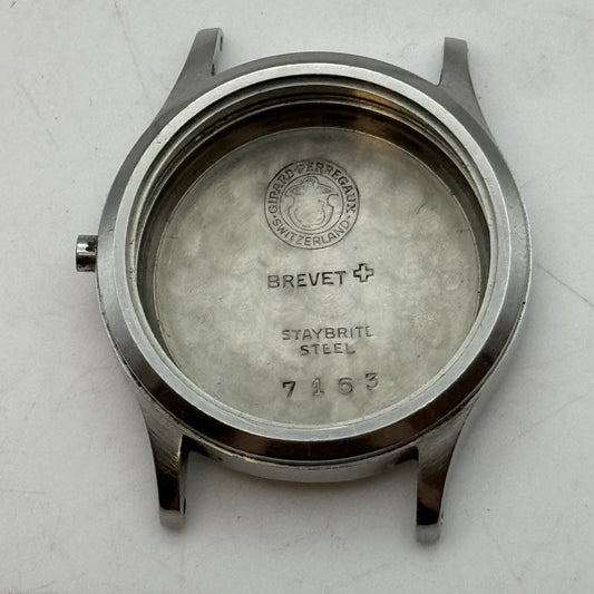 29.5mm Vintage Girard Perregaux 7163 Engraved Watch Case StayBrite Steel Brevet