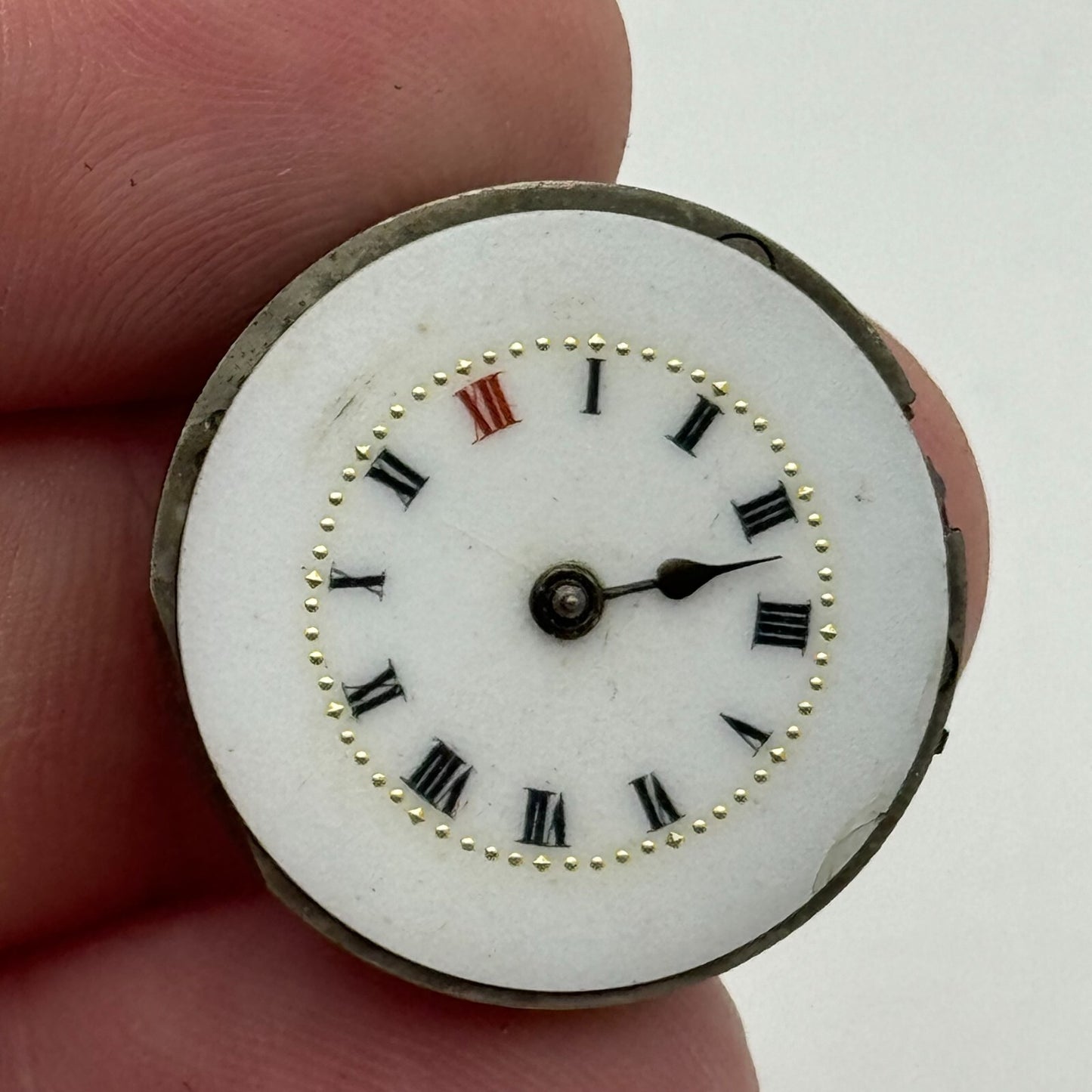23.6mm Unidentified Porcelain Dial Trench Watch Movement Manual Wind FOR PARTS