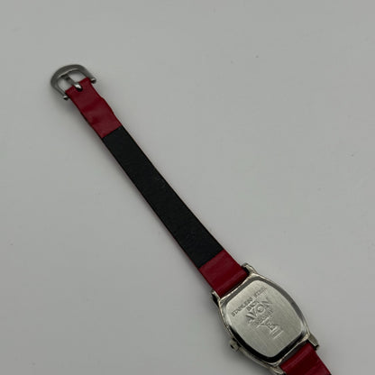 Avon Ladies Quartz Watch Mother of Pearl Dial Red Leather Strap Working 20mm