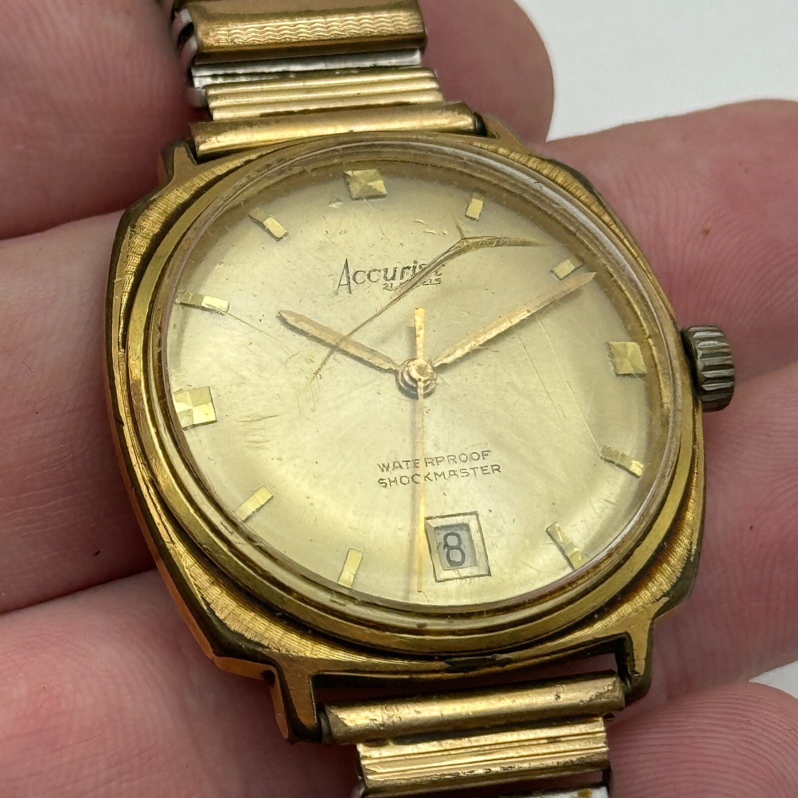 33mm Men’s Vintage Accurist Shockmaster Automatic ETA 2472 Date Dial Watch PARTS