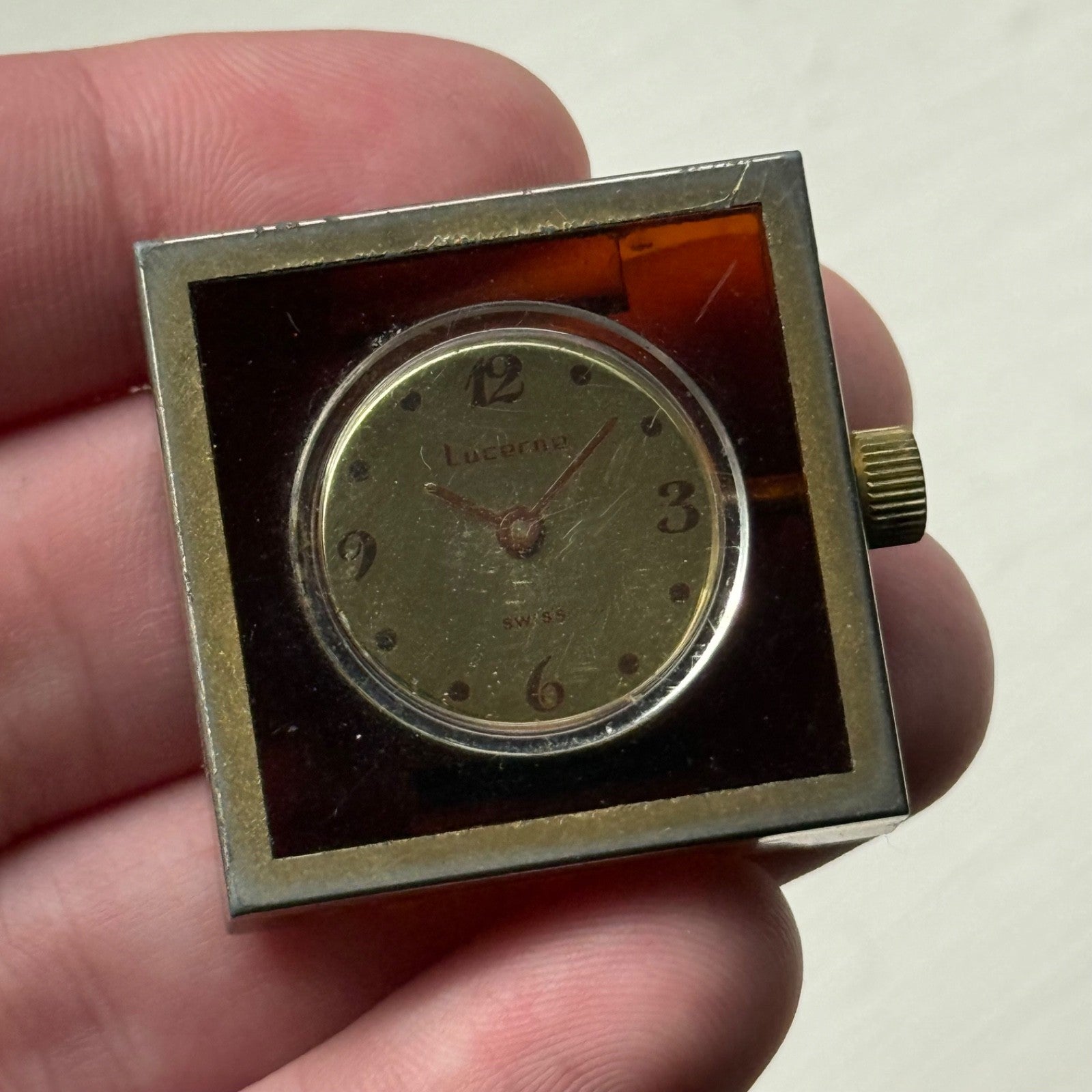 32mm Vintage Square Lucerne Acrylic Case EB 8461 Manual Wind Swiss Watch - PARTS