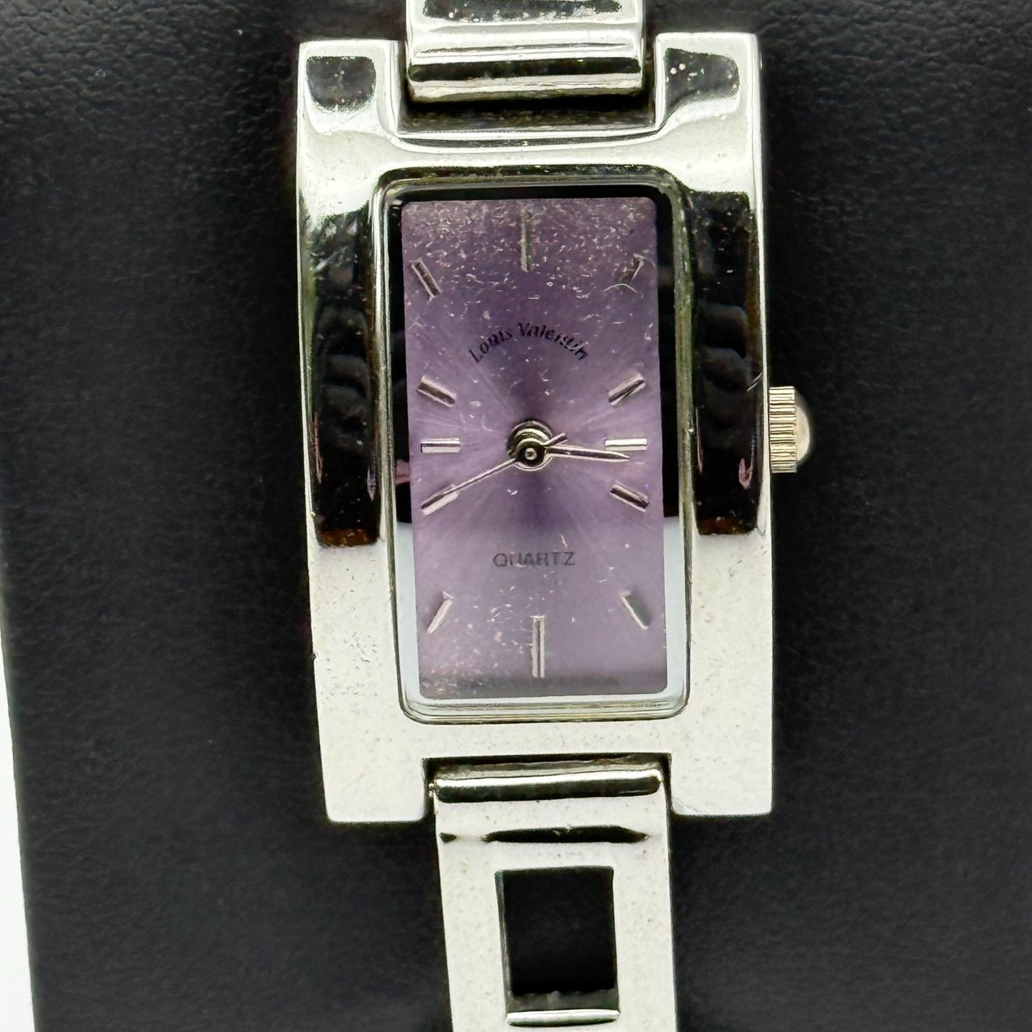 Louis Valentine Ladies Quartz Watch Purple Dial Silver Tone Japan Working 19mm