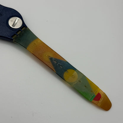 1992 Swatch Gent GN131 Tarot Colorful Strap Quartz Watch Swiss + Box 33mm