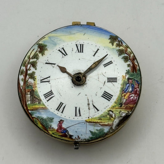 Verge Fusee Pocket Watch Movement Robert Ovingham London Nice Enamel Dial Parts