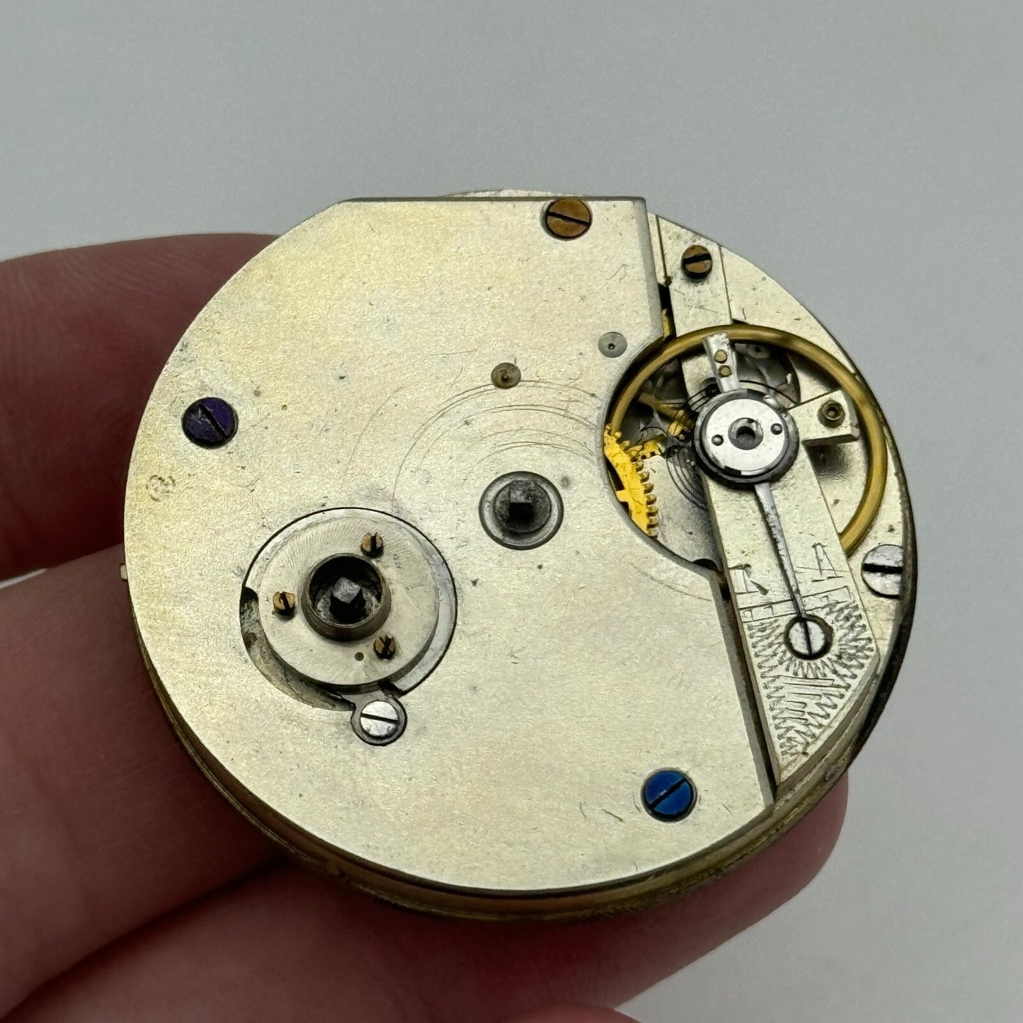 42.7mm Antique Key Wound Balance Intact Pocket Watch Movement Dial Hands PARTS