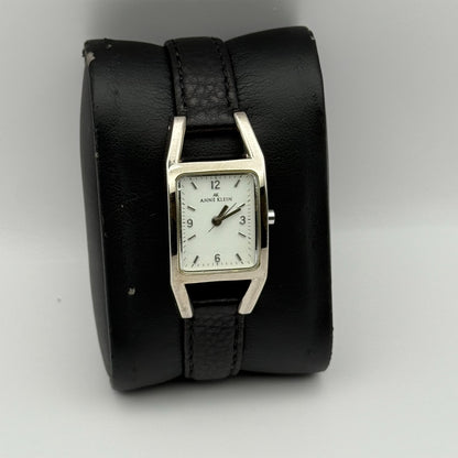 Anne Klein Ladies Quartz Watch White Dial Black Leather Strap Japan Working 18mm