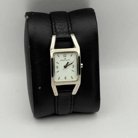 Anne Klein Ladies Quartz Watch White Dial Black Leather Strap Japan Working 18mm