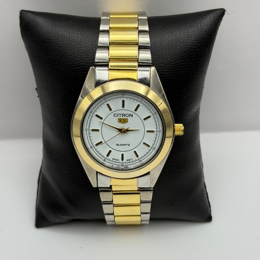 Citron EX Men's Quartz Watch White Dial Two-Tone Bracelet Japan Working 36mm