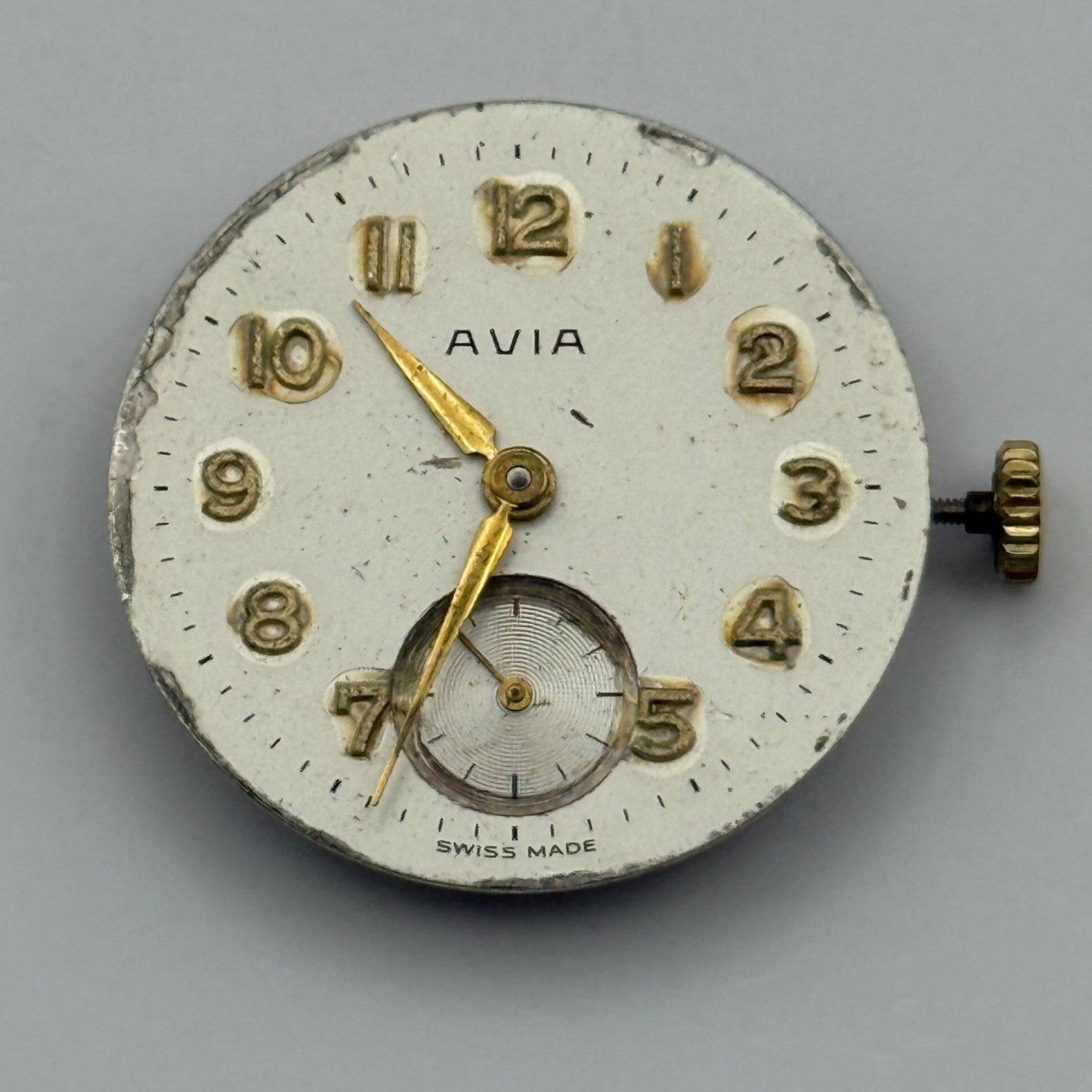 AS 1002 984 Watch Movement Avia Running Manual Wind Vintage Parts Repair 23.6mm
