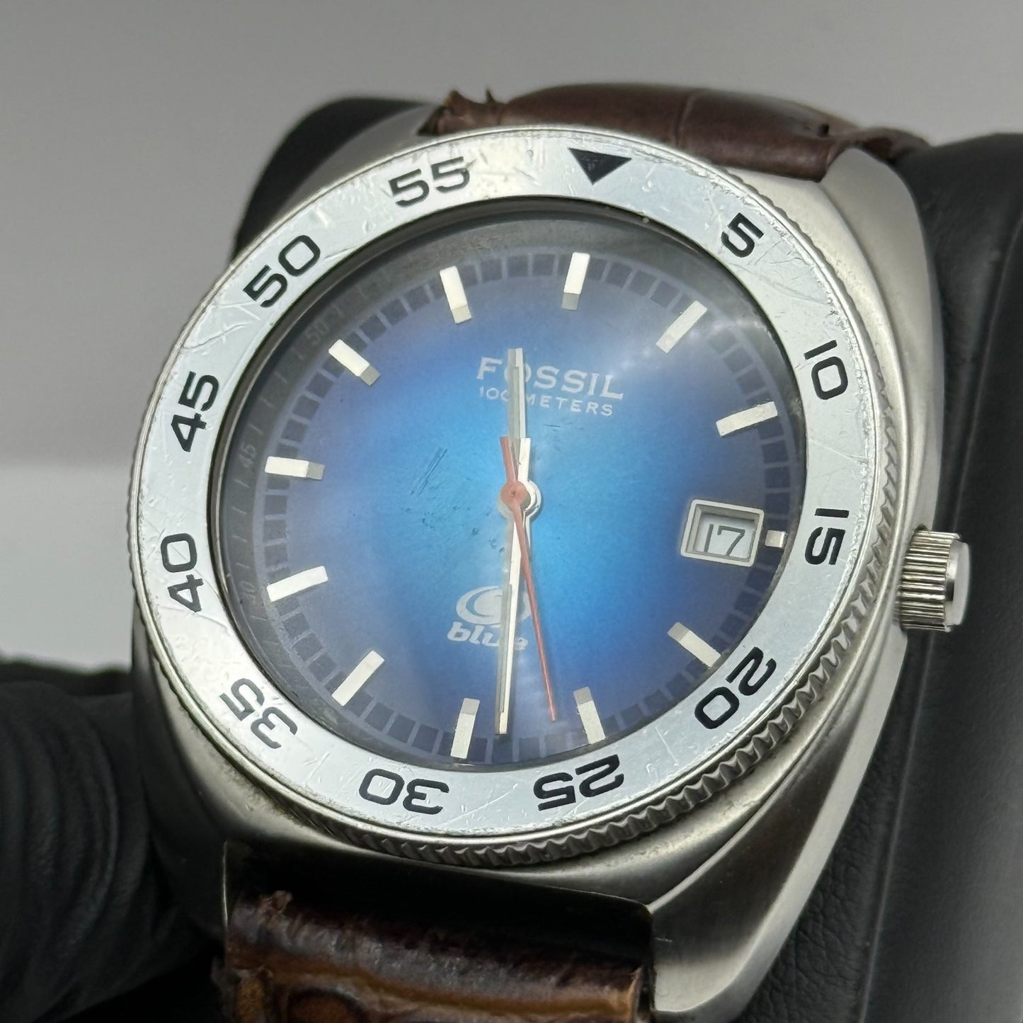 Fossil Blue 100 Meters Men’s Watch Quartz AM-3680 Date Dial Steel Working 38mm