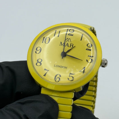 MAB Ladies Yellow Quartz Watch Stretch Band London Working 29mm New Battery