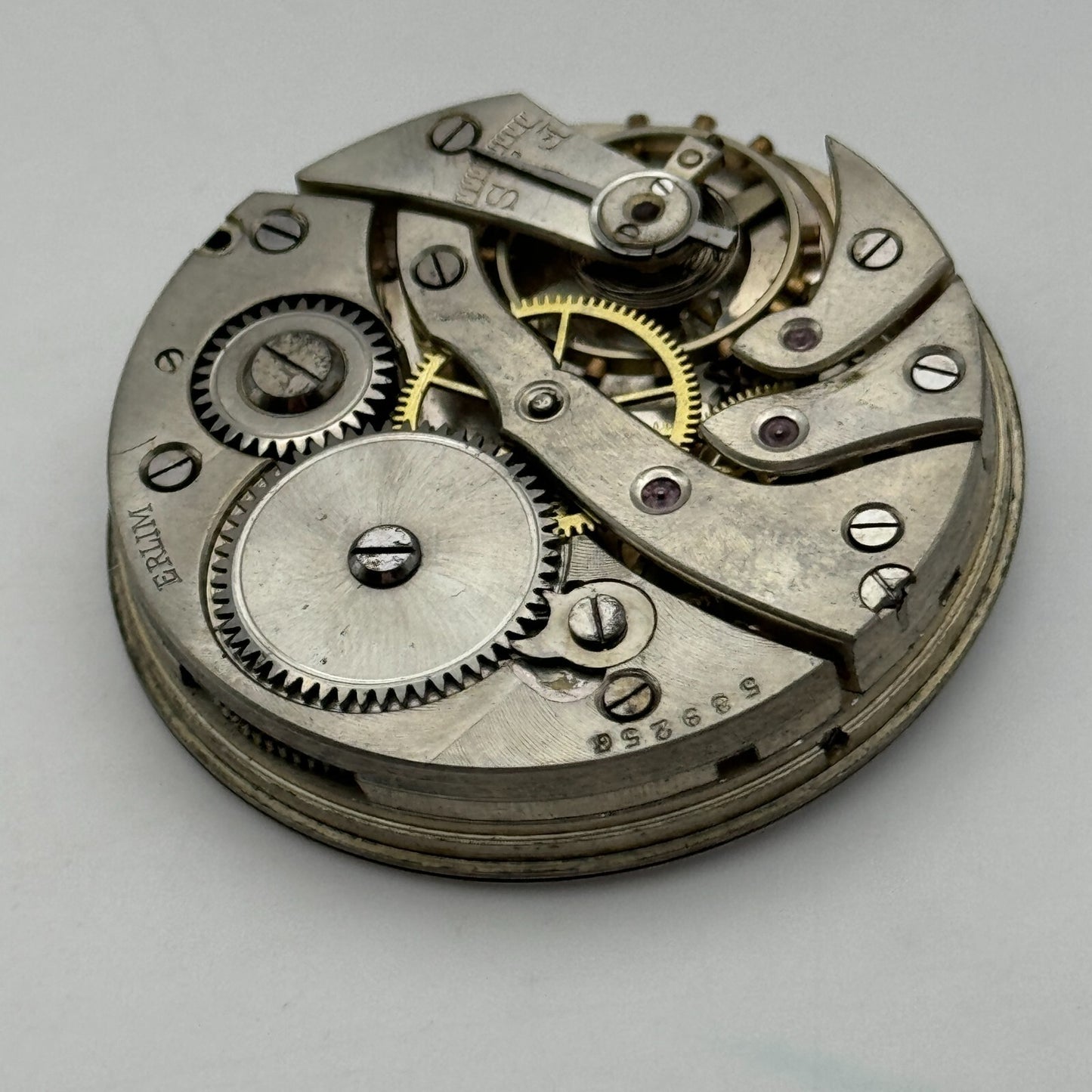42.9mm Vintage Open Face Erlim Swiss Balance Ok Pocket Watch Movement PARTS