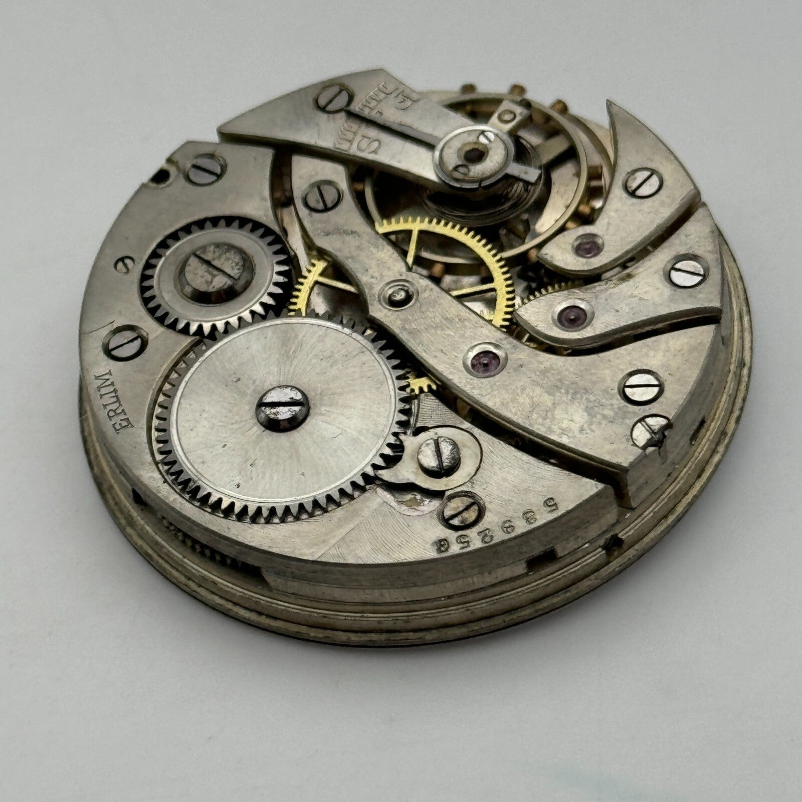 42.9mm Vintage Open Face Erlim Swiss Balance Ok Pocket Watch Movement PARTS
