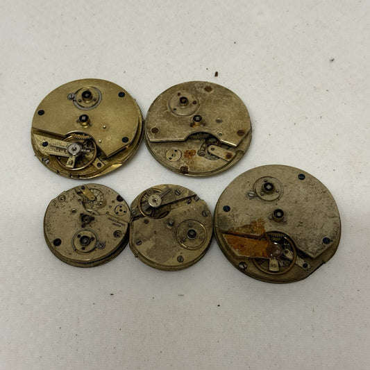 5 X Antique Key Wound Pocket Watch Movements Parts Repair Watchmakers Job Lot
