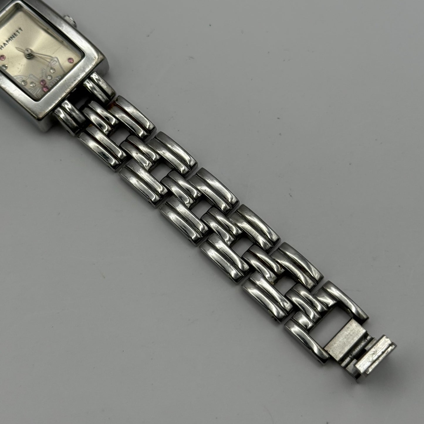 Hamnett Ladies Quartz Watch Butterfly Dial Silver Tone Bracelet Working 19mm