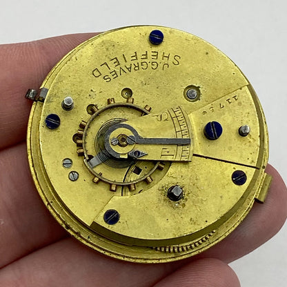 44.9mm Antique J G Graves The English Express Lever Pocket Watch Movement PARTS