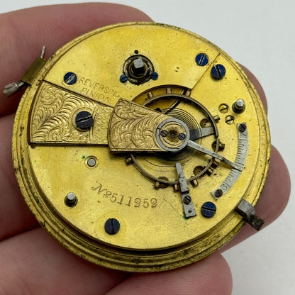 42.9mm Antique Reversing Pinion English Pocket Watch Movement PARTS SPARES