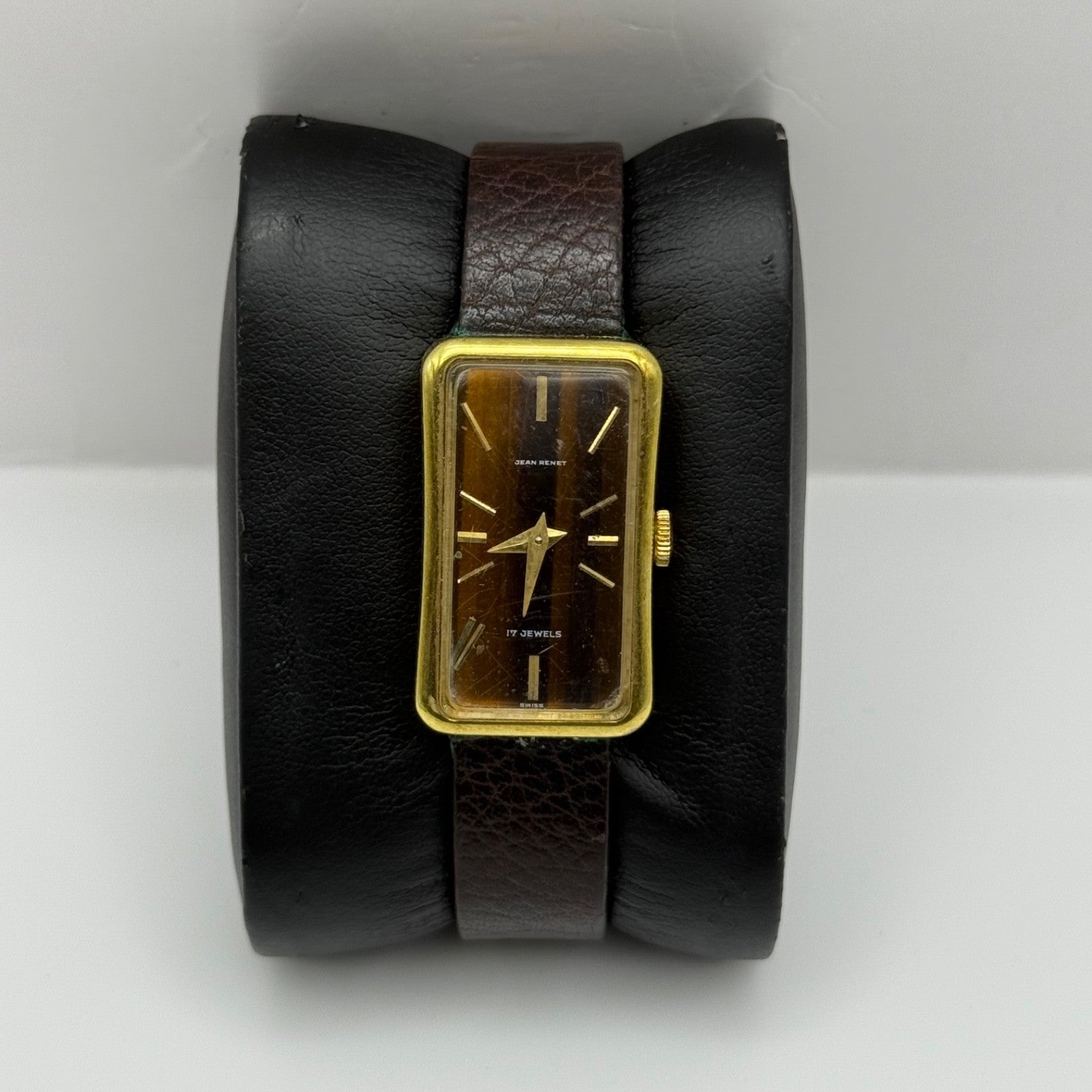 18mm Vintage Jean Renet Brown Dial 17 Jewels Manual Wind Watch PARTS / REPAIR