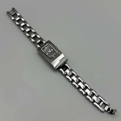 Working Hamnett Ladies Silver Tone Black Dial 19mm Quartz Watch New Battery